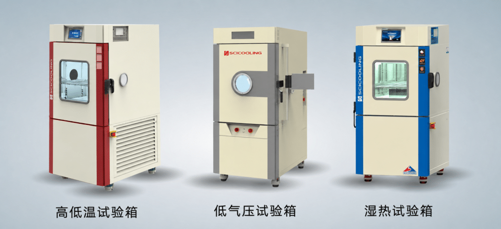SCICOOLING environmental test chambers including high low temperature chamber, vacuum pressure chamber and humidity chamber