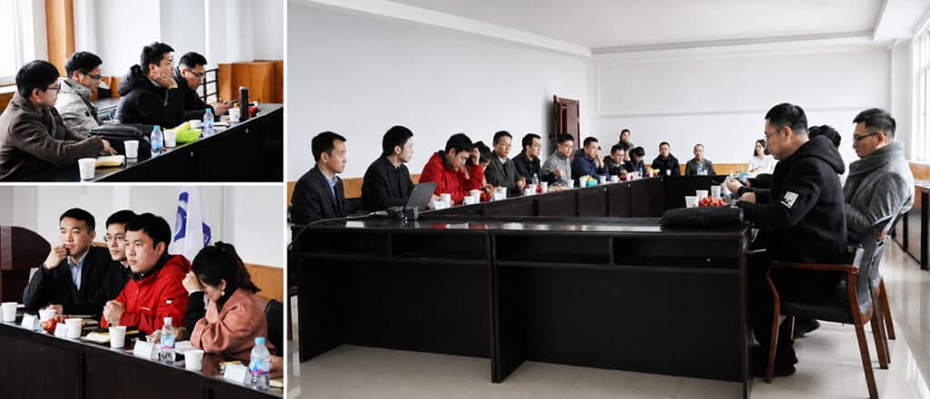 SCICOOLING team discussing company development history and technology innovation during a meeting