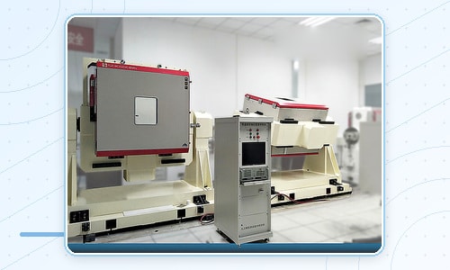 Dual-axis rotary table integrated with a temperature chamber and control cabinet
