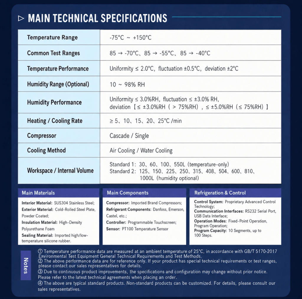 SCI rapid temperature change chamber specifications and model range
