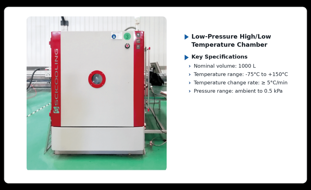 Low-pressure temperature chamber for altitude and thermal testing