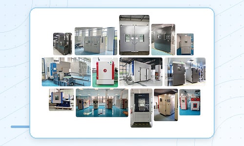 Collage of SCICOOLING environmental chambers installed in customer laboratories