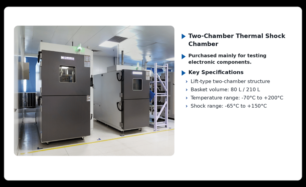 SCICOOLING two-zone thermal shock chamber with product specifications