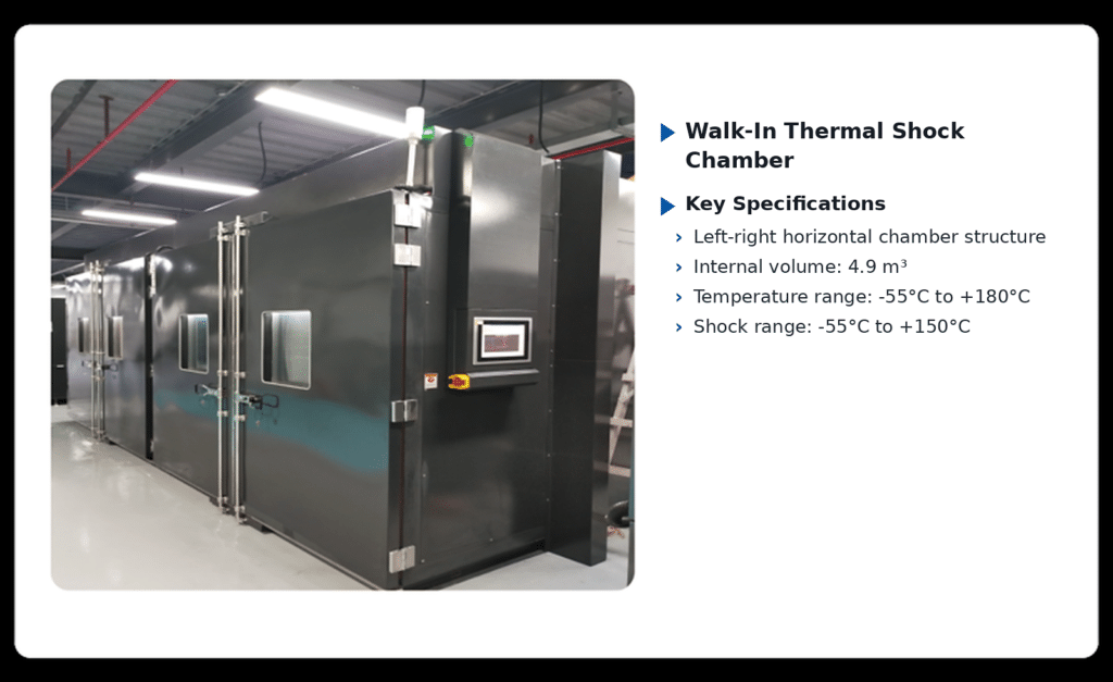 Walk-in thermal shock chamber for large test specimens