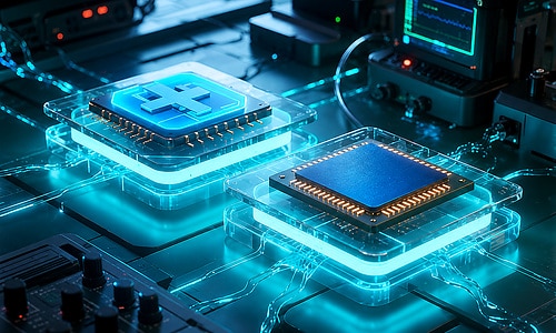 AI and processor chips represented in an electronics testing environment