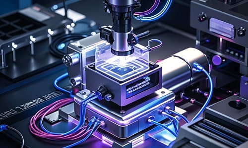 Automated optoelectronics test station with precision optics and inspection equipment