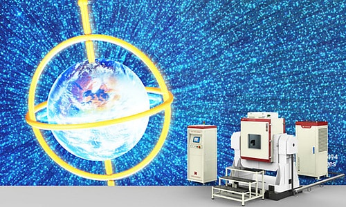 High-precision temperature slope test chamber displayed with an aerospace graphic
