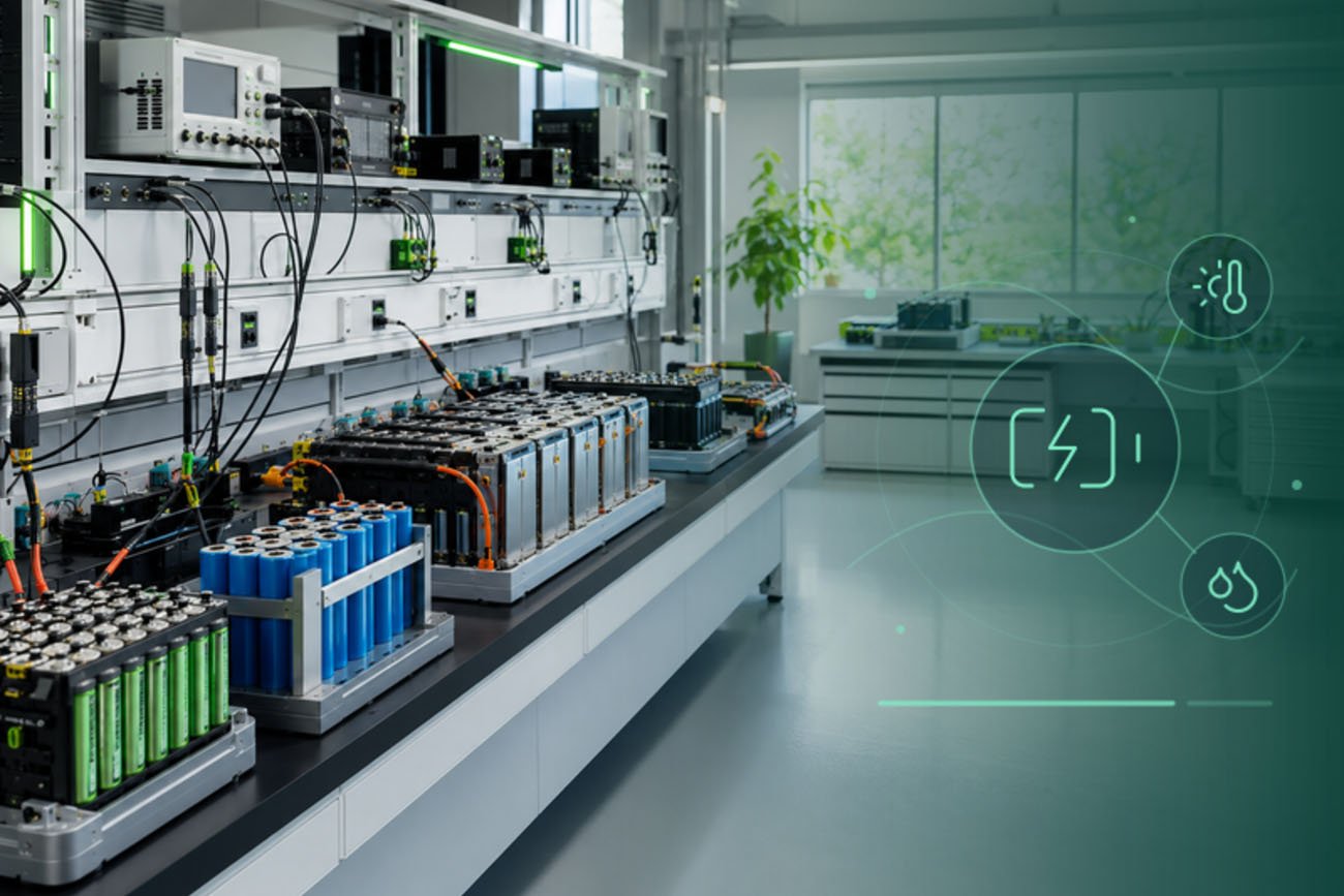 Lithium-ion battery modules instrumented inside a controlled temperature and humidity test chamber