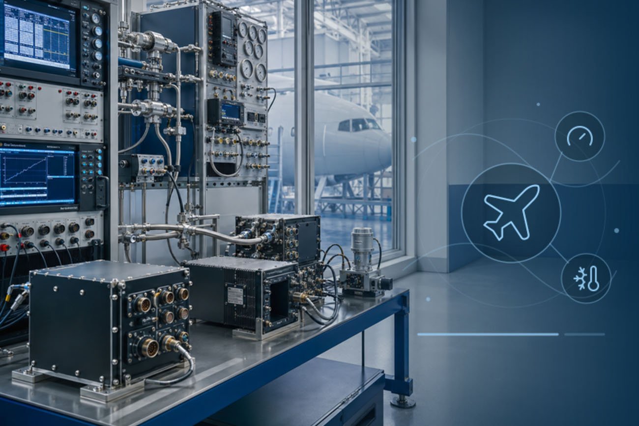 Avionics electronics instrumented inside a combined altitude and temperature test chamber