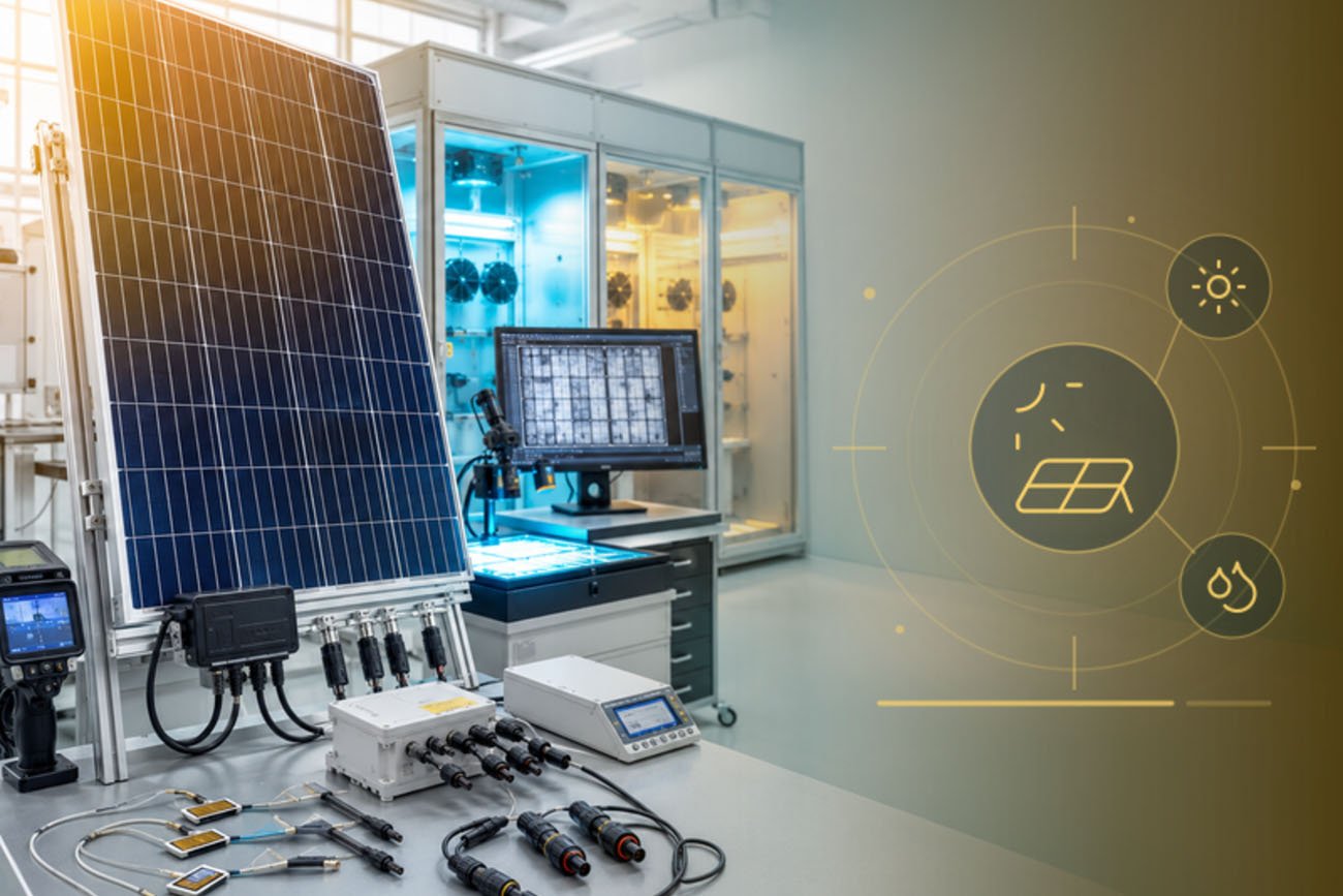 Full-size photovoltaic modules installed in a walk-in temperature and humidity chamber