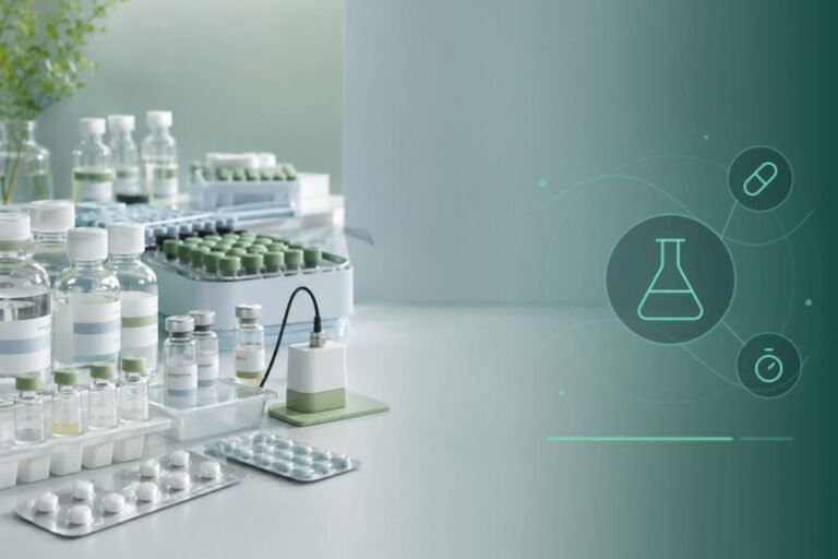 Pharmaceutical samples stored in a monitored temperature and humidity stability chamber