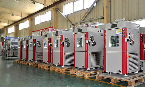 Palletized SCI pressure-capable environmental chambers ready for shipment