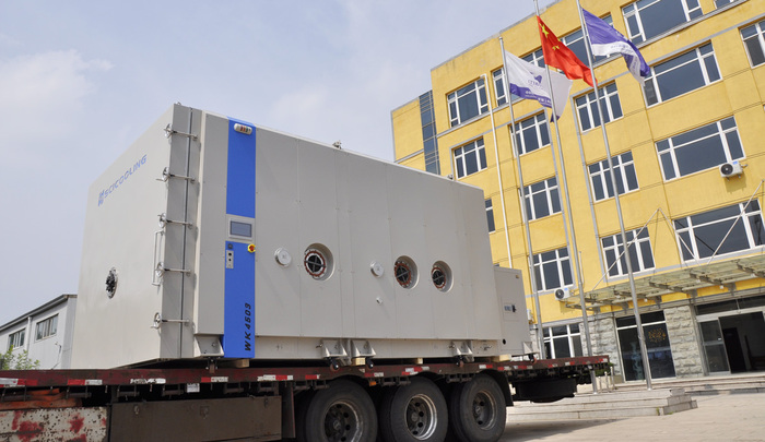 SCICOOLING walk-in liquid nitrogen cryogenic test chamber being transported for delivery