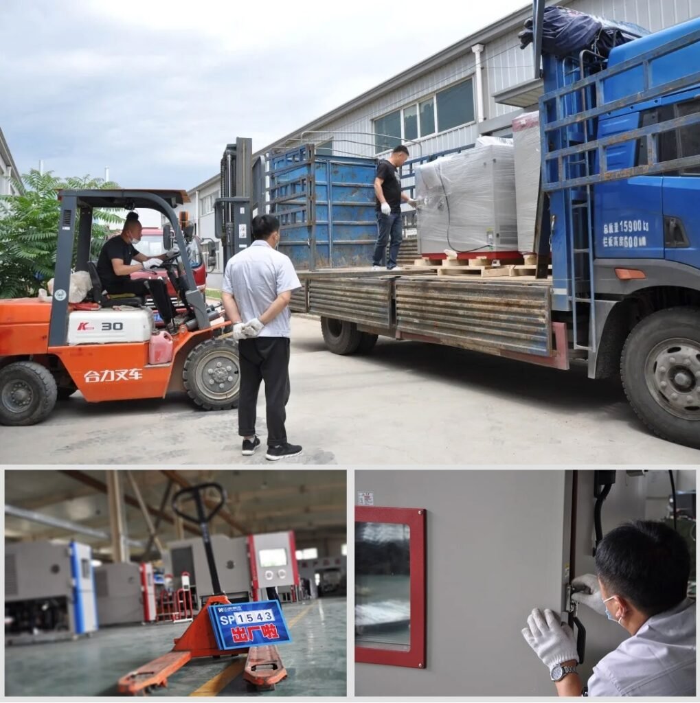SCICOOLING environmental test equipment being loaded and inspected before shipment