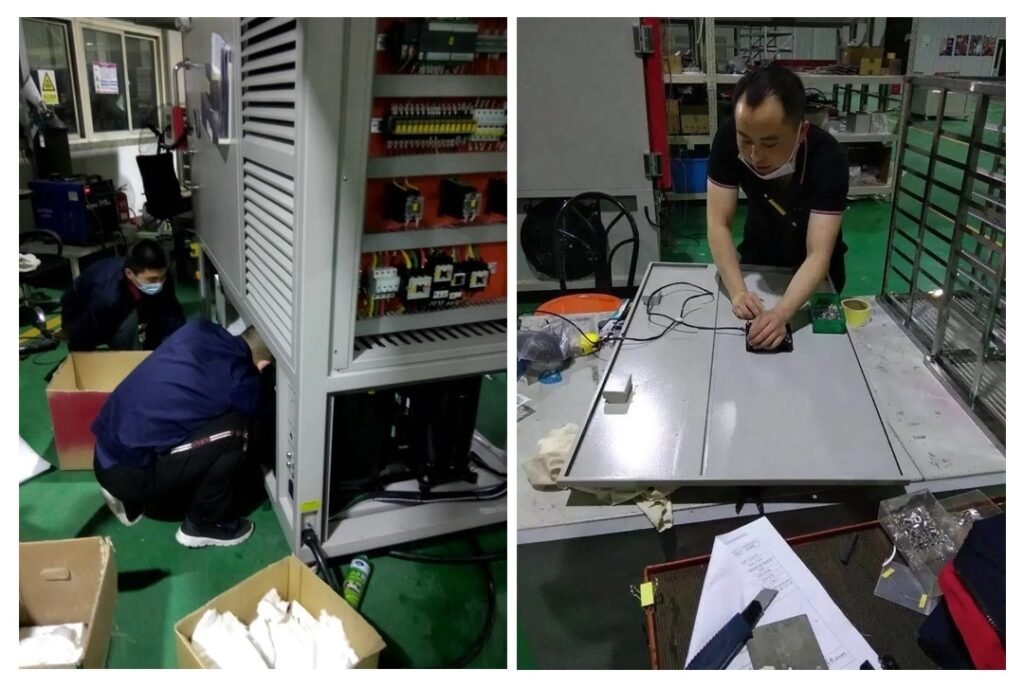 SCICOOLING engineers assembling and inspecting environmental test equipment during production
