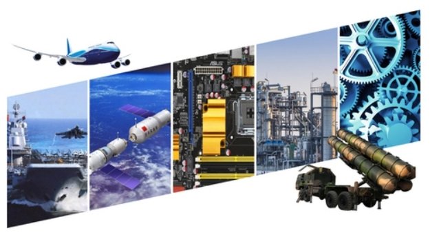 Collage showing aerospace, aviation, electronics, industrial, and military applications representing environmental testing fields supported by SCICOOLING refrigeration technology.