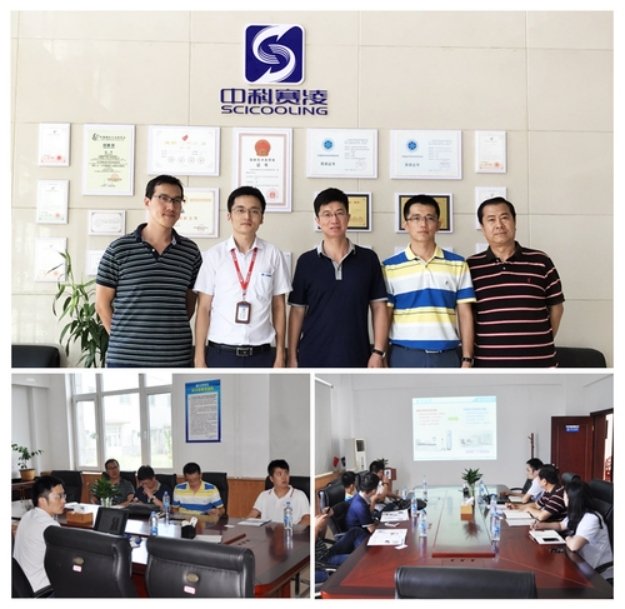 SCICOOLING team and Aerospace 511 Institute representatives attending a technical exchange meeting, including group photos and conference discussions.