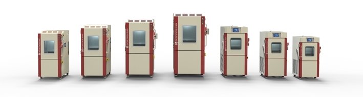 Multiple SCICOOLING CTE series temperature test chambers displayed side by side.