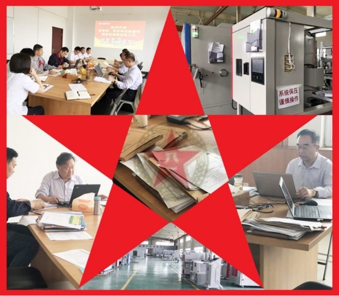 SCICOOLING quality management system audit with auditors reviewing documents and production processes.