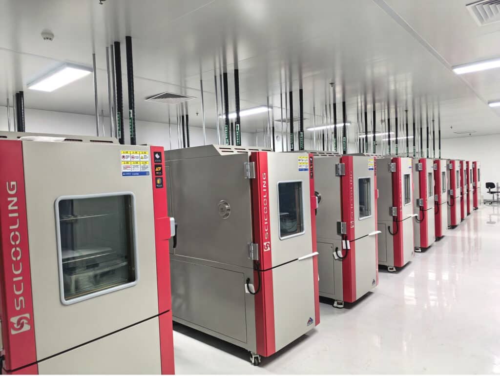 Multiple SCICOOLING environmental test chambers installed in a cleanroom laboratory