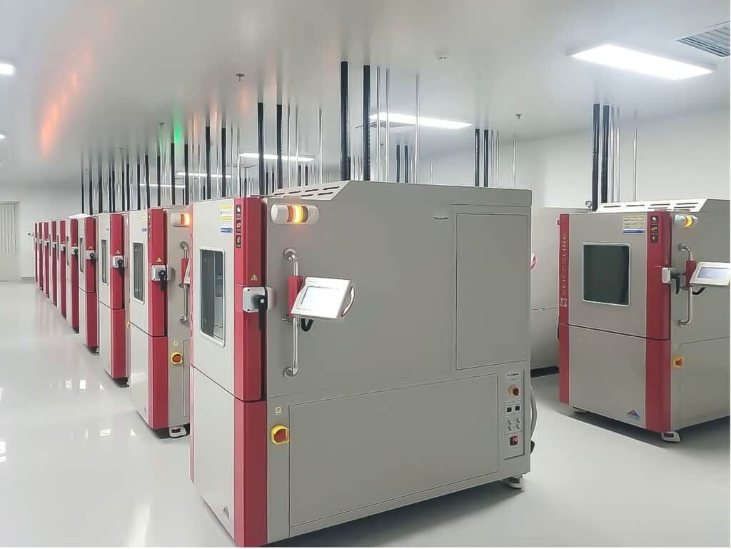 Multiple SCICOOLING environmental test chambers installed in a cleanroom laboratory