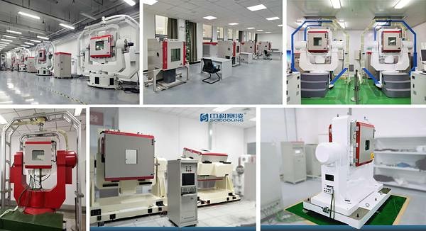 Various SCICOOLING rotary table temperature test chambers used for precision environmental testing