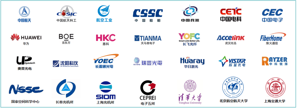 Logos of SCI customers in optoelectronics, aerospace, communications and research