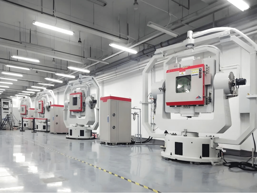 Three-axis rotary-table temperature chambers in a university test laboratory
