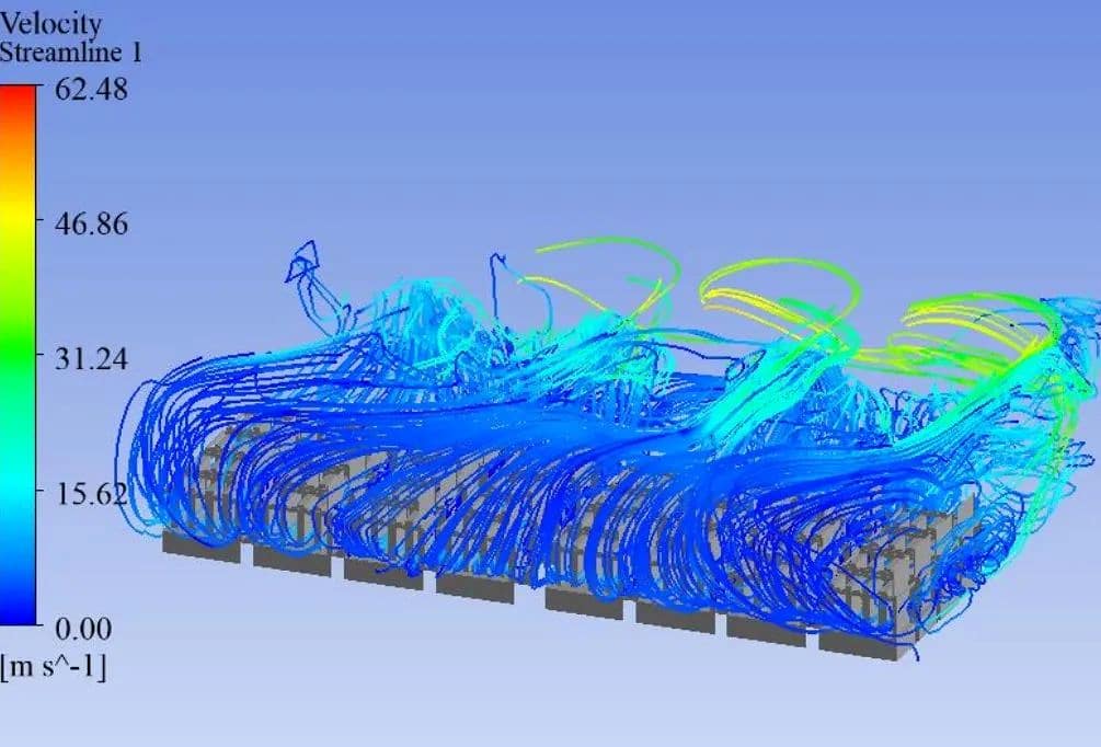 CFD airflow streamline simulation inside an SSD test chamber