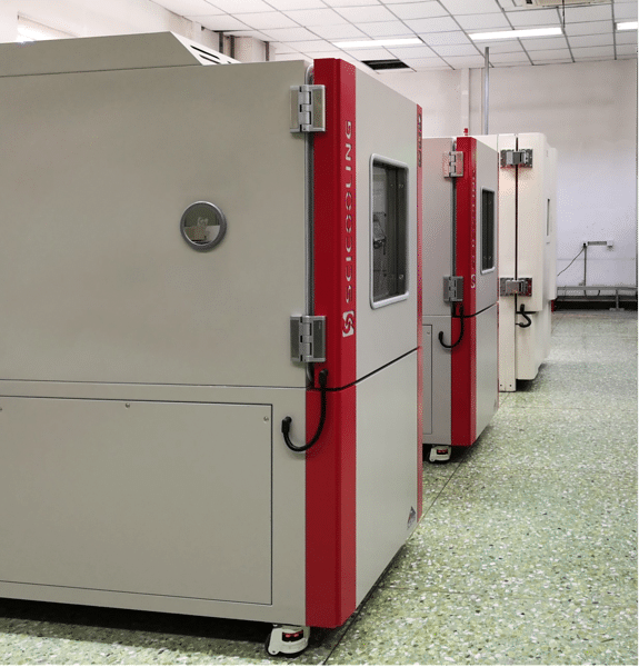 Row of SCI temperature chambers installed in a laboratory