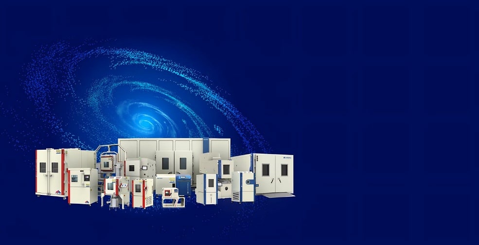 SCI environmental chamber lineup on a dark blue quality commitment banner