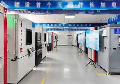 Completed SCI environmental chambers aligned for final inspection