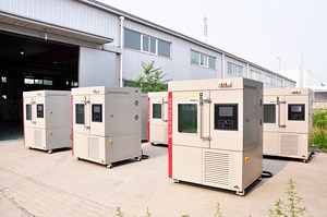 Mixed SCI environmental chamber models arranged outside a factory
