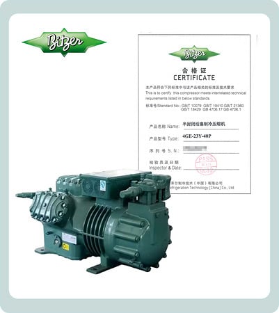 Bitzer compressor and certification document for SCI test chamber applications