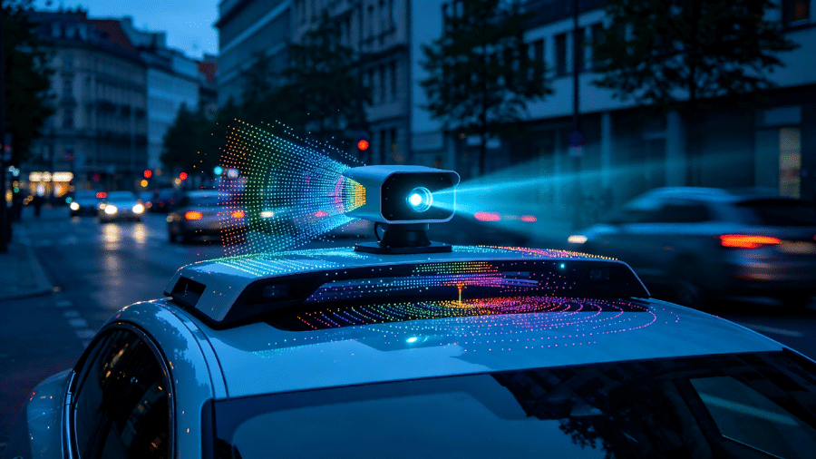 Roof-mounted automotive LiDAR scanning the road environment