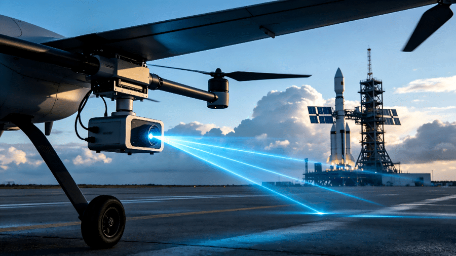 Drone-mounted LiDAR collecting terrain data